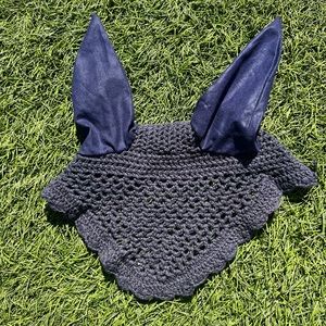 Navy Crotchet Ear Bonnet